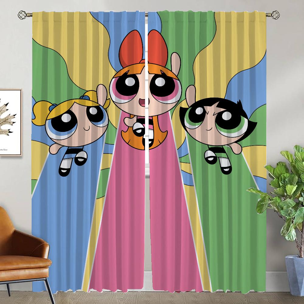 Blackout Curtain for Room 2 Panel The Powerpuff Girles Anti-mosquito Curtains Shades Halloween Decoration Tulle for Bedroom Home