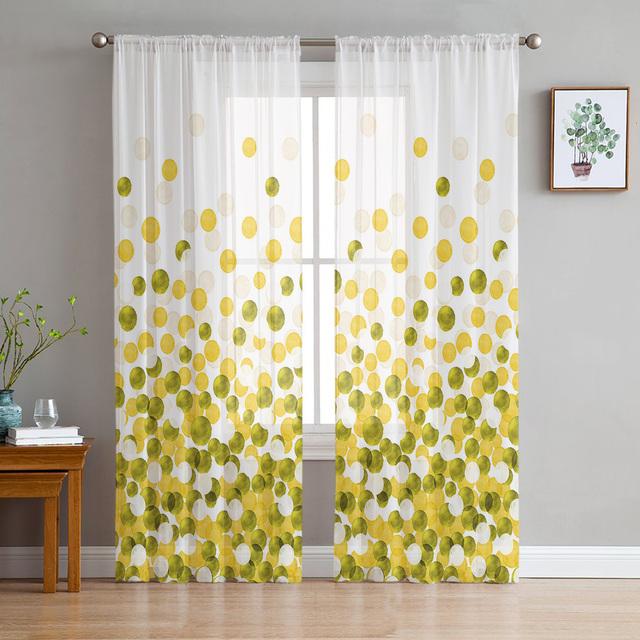 Red And Black Dots White Sheer Window Curtains Bedroom Modern Chiffon Drape Tulle Valances Living Room Kitchen Voile Curtain