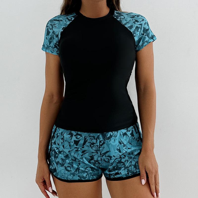 Dámský Tankini Set Plavky Ženské Krátký Rukáv Plavky Sporty na Surfování Bazén Plážové Oblečení Dvoudílné Plavky S Kraťasy