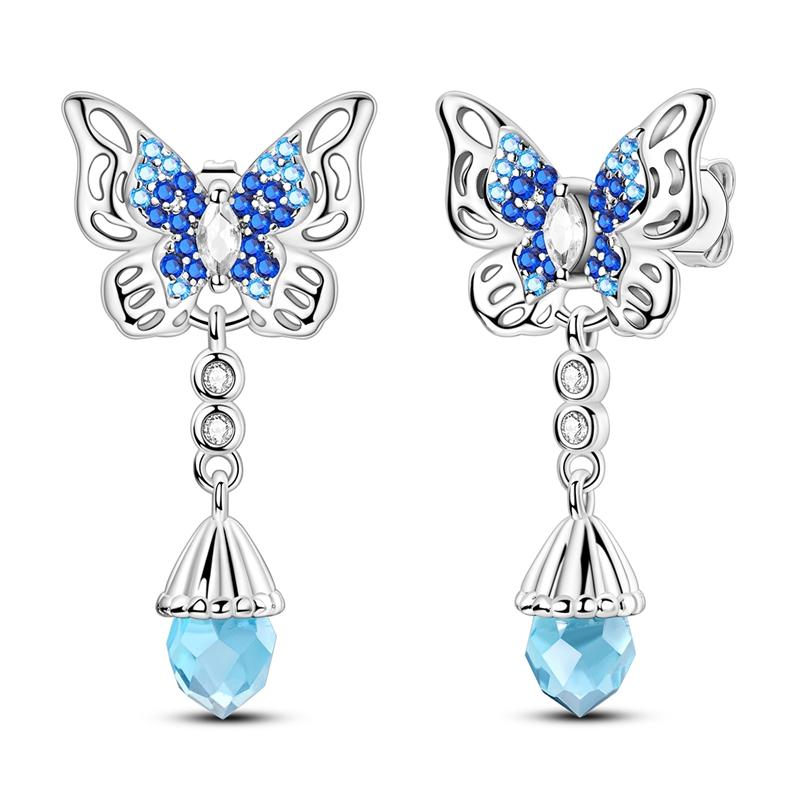 Hot Selling 925 Sterling Silver Blue Stars Butterfly Zircon Exquisite Earrings Suitable For Girls' Charming Jewelry Gifts