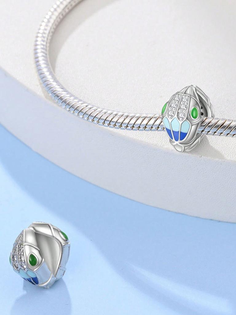 Charms Plata Jahr der Schlange Grüne Schlangenperlen Charm Kupferbeschichtet Passend für Charms Originalarmband Zur Schmuckherstellung DIY Charm