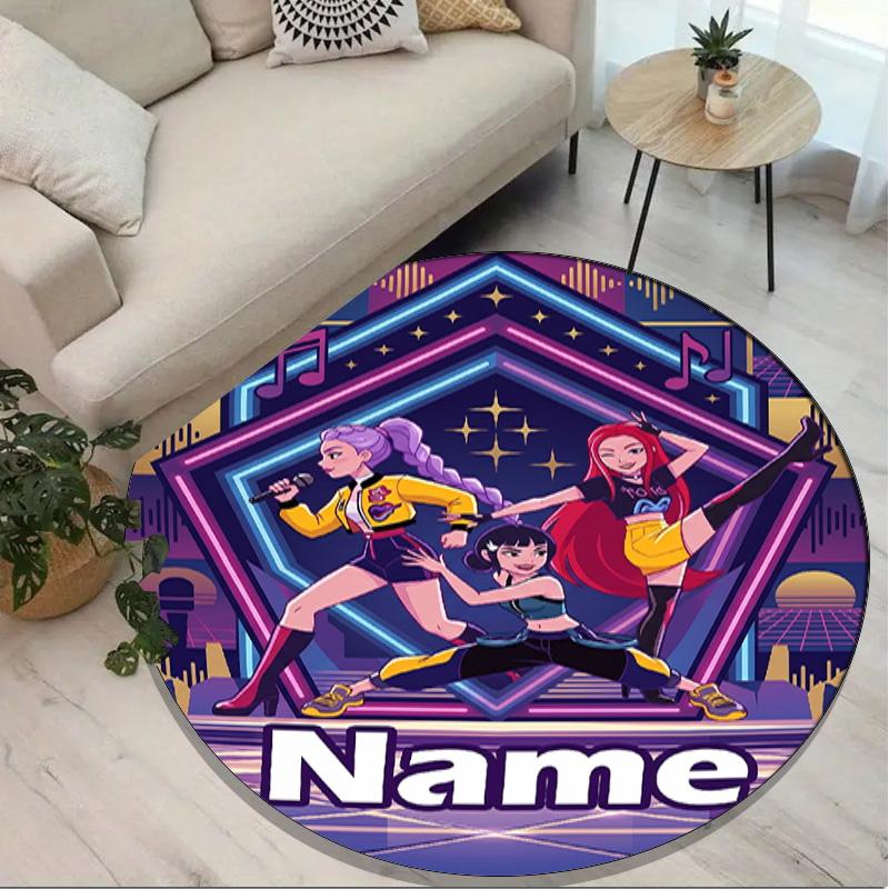 Custom Name Personalized Kpop Demon Hunter Print Round Rug, Versatile Home Decor Carpet, for Playroom, Apartment, Balcony, Entryway, Hallway Gift