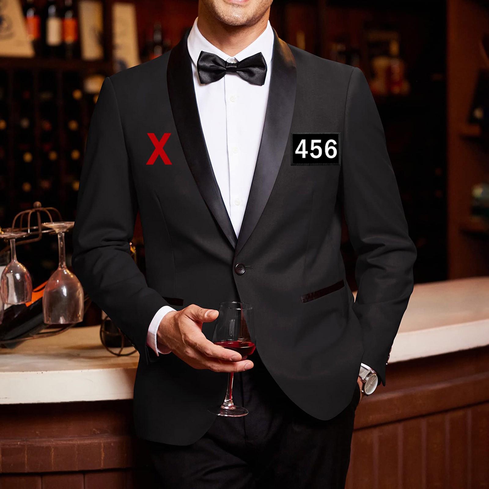 

Мужской приталенный пиджак на одну пуговицу с индивидуальной надписью XXL чёрный