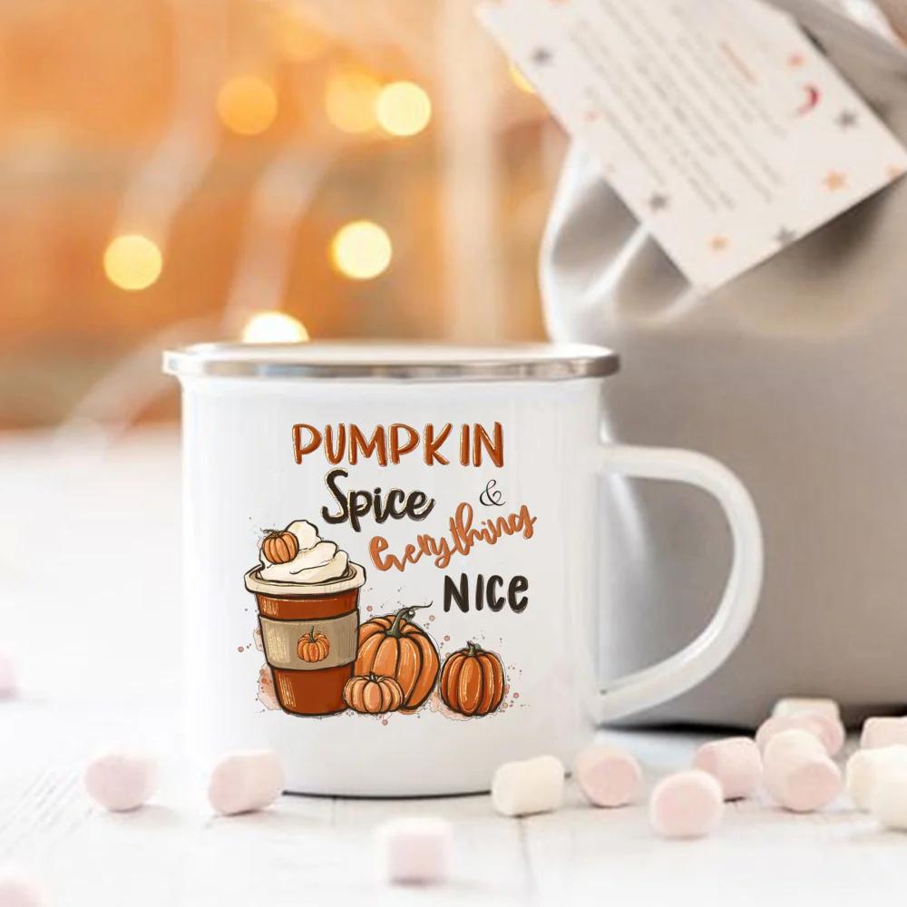 

Pumpkin Spice and Everything Nice Enamel Mug Halloween Camping Mug Autumn Home Decor Fall Coffee Mug Festive Gifts for Kids 360ml