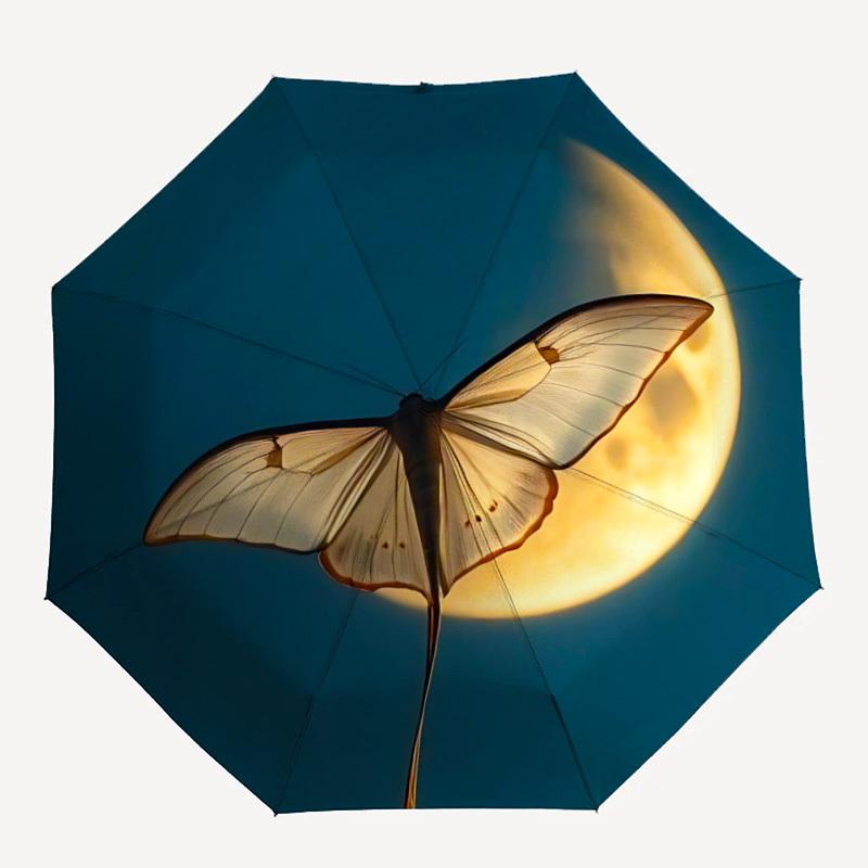 

1pc Butterfly Moonlight Automatic Folding Umbrella - Compact Travel Umbrella with Auto Open/Close 8-Rib Heavy-Duty Shaft for Women/Men -l044