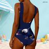 Women Plus Size High Round Neck Sleeveless Printed One Piece Swimsuit Red Blue White