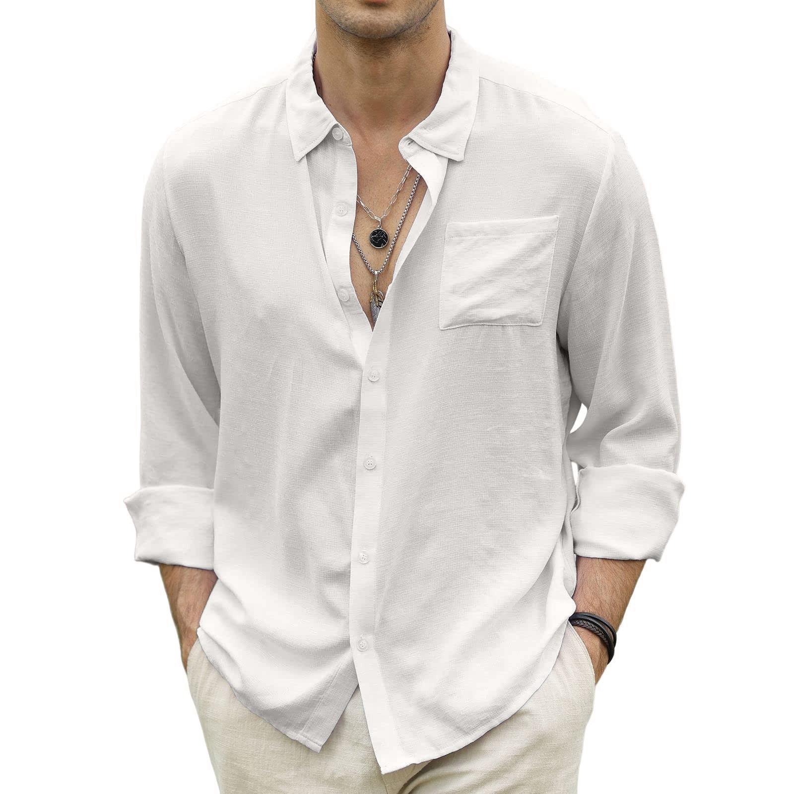

Дизайнерские весенне-летние мужские повседневные хлопковые льняные рубашки с длинным рукавом, свободные рубашки XXXL белый