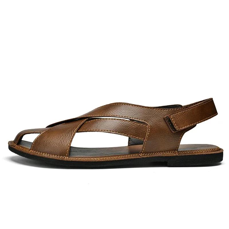 Fashion Summer Men Sandals Genuine Leather Mens Casual Shoes Outdoor male man Men Leather Sandals for Men Beach Shoes Roman Shoes