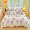 Cute Pink Strawberry Duvet Cover Flat Sheet Pillowcase Floral Bedding Set Girls Bed Linen Soft Thick Washed Cotton Bedclothes