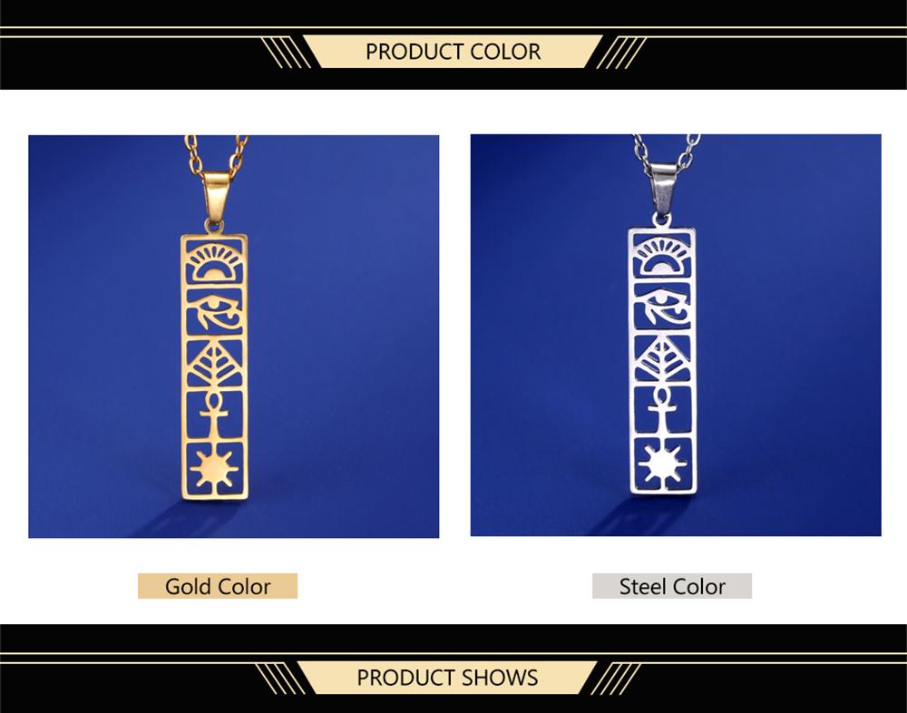 Dawapara Eye of Horus Ankh Cross Necklace Egyptian Cartouche Hieroglyph Pendant Stainless Steel Ancient Spiritual Jewelry
