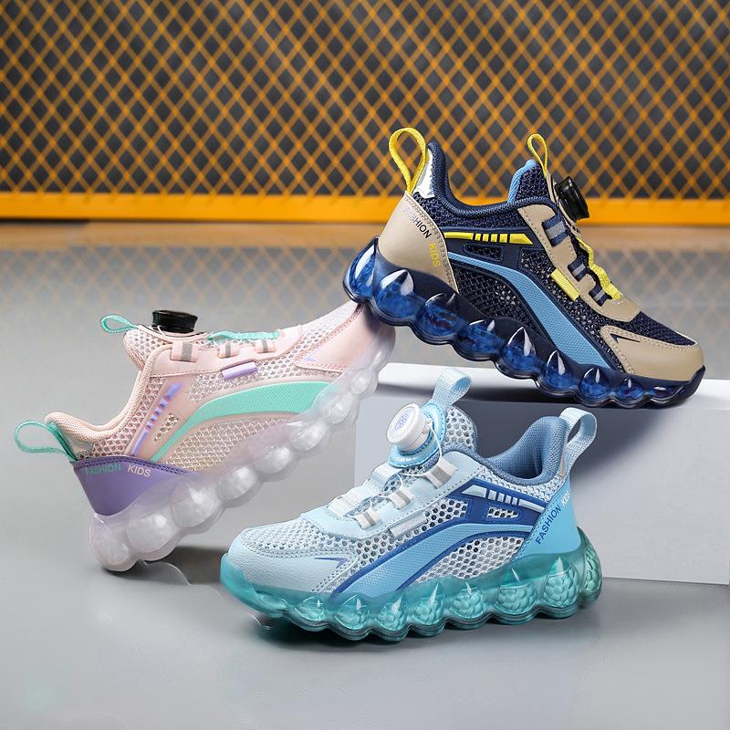 Children's sports shoes spring new breathable single net boys and girls running shoes medium and older children soft sole trend air cushion classmate