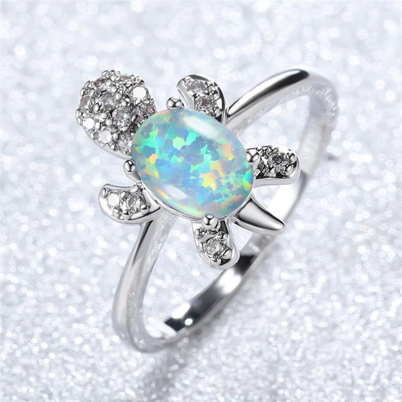 Hot-selling platinum green imported Opal turtle ring simple ins index finger ring jewelry