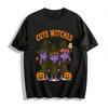 Halloween Cute Witches Print Top Fun Pumpkin Bat Ghost Element Casual Loose Festival T-Shirt Pure Cotton T-shirt