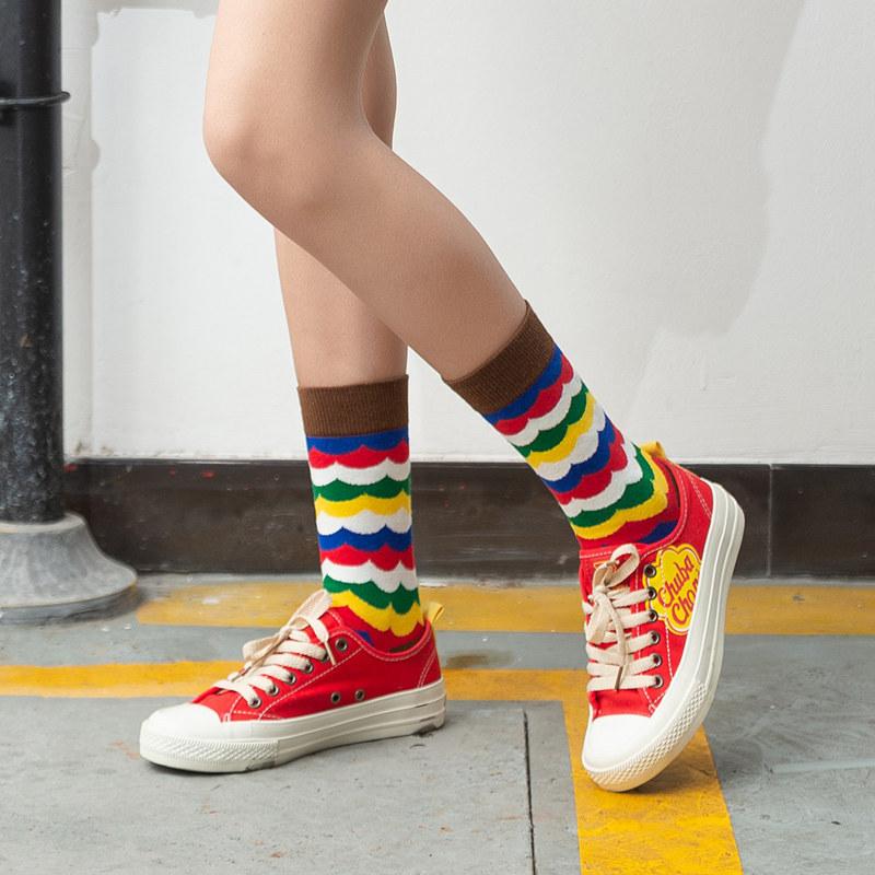Japanische Niedliche Regenbogen Lustige Socken Streifen Zebra Raute Socken Damen Tier Harajuku Meias Calcetines Mujer Divertidos Socken