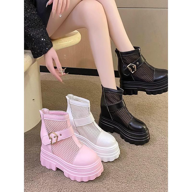 Women Platform 10cm Mesh Leather White Sneakers Shoes New White Wedge Vulcanize Shoes Hidden Heel Breathable Female Casual Shoes