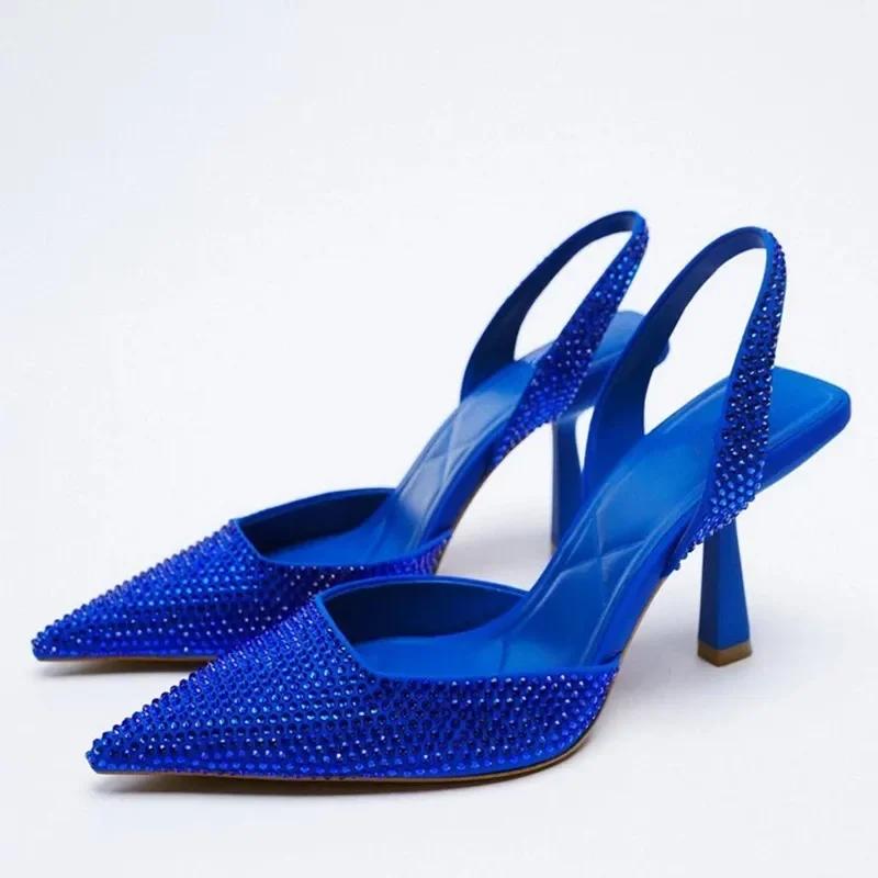 2026 Léto Nová Značka Dámské Sandály Módní Křišťálová Přezka Slingback Vysoké Podpatky Párty Elegantní Zlaté Dámské Boty Sexy Lodičky
