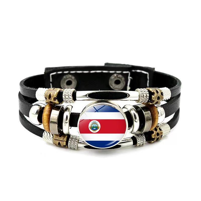 Factory National Country Flag Design Bracelet Crystal Bead Snap Button Sports National Team Jewelry Gift Leather Wrap Bracelet