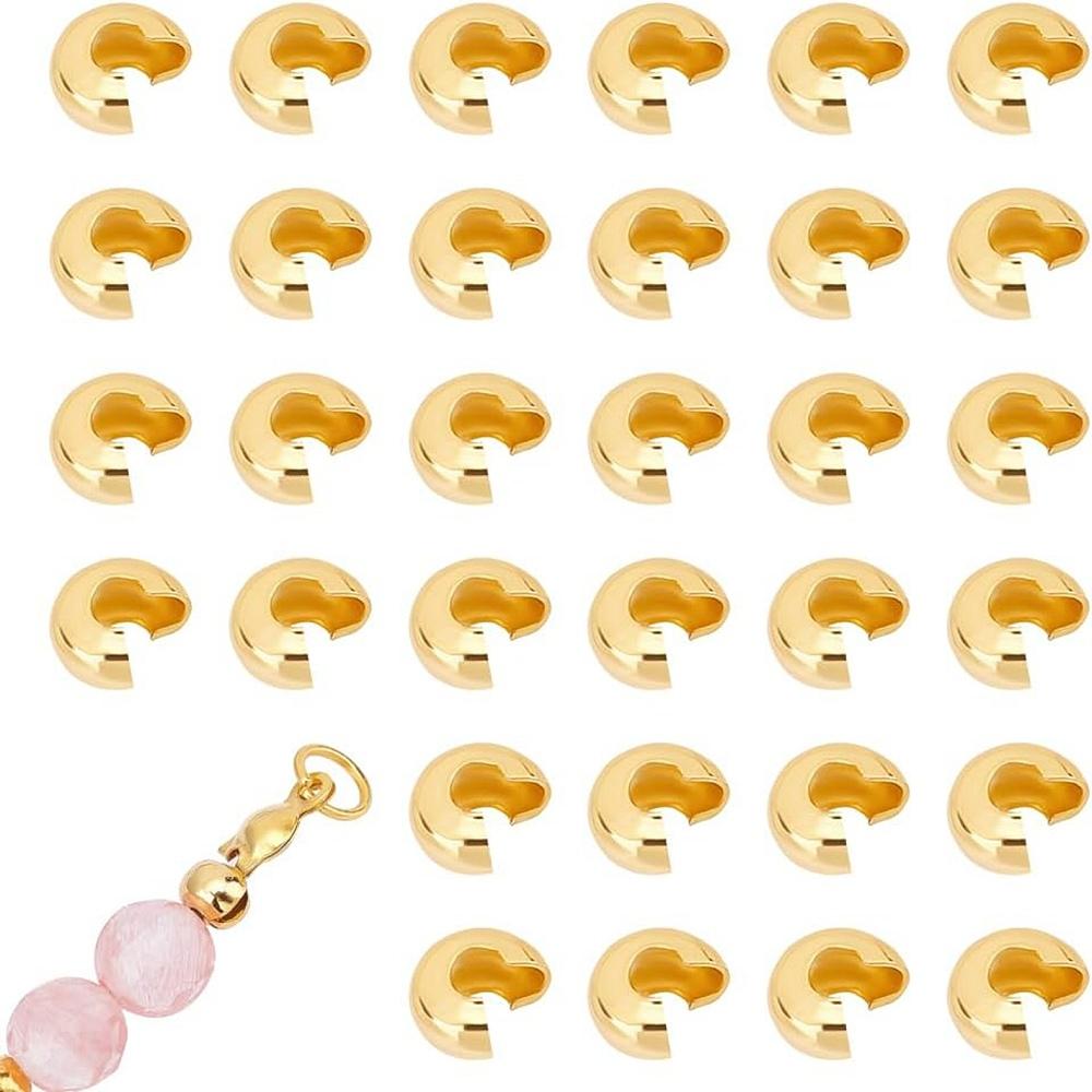 100Pcs 202 Stainless Steel Crimp Beads Covers, Golden, 4.5mm, Hole: 2mm