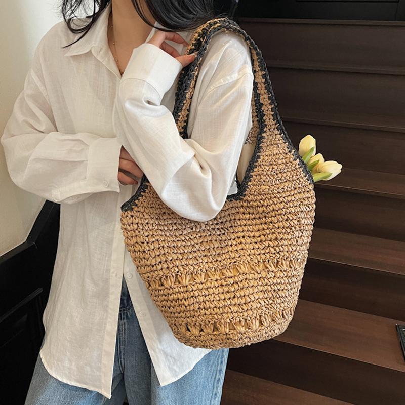 Straw Tote Bag Large Capacity Straw Bag For Women Woven Fashion Handmade Boho Shoulder Bag High-end Seaside Vacation Beach Bag