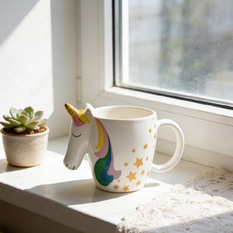 Large Capacity Drinking Cup with Ergonomic Handle Enchanting Ceramic Unicorns Coffee Mug For Daily Use
