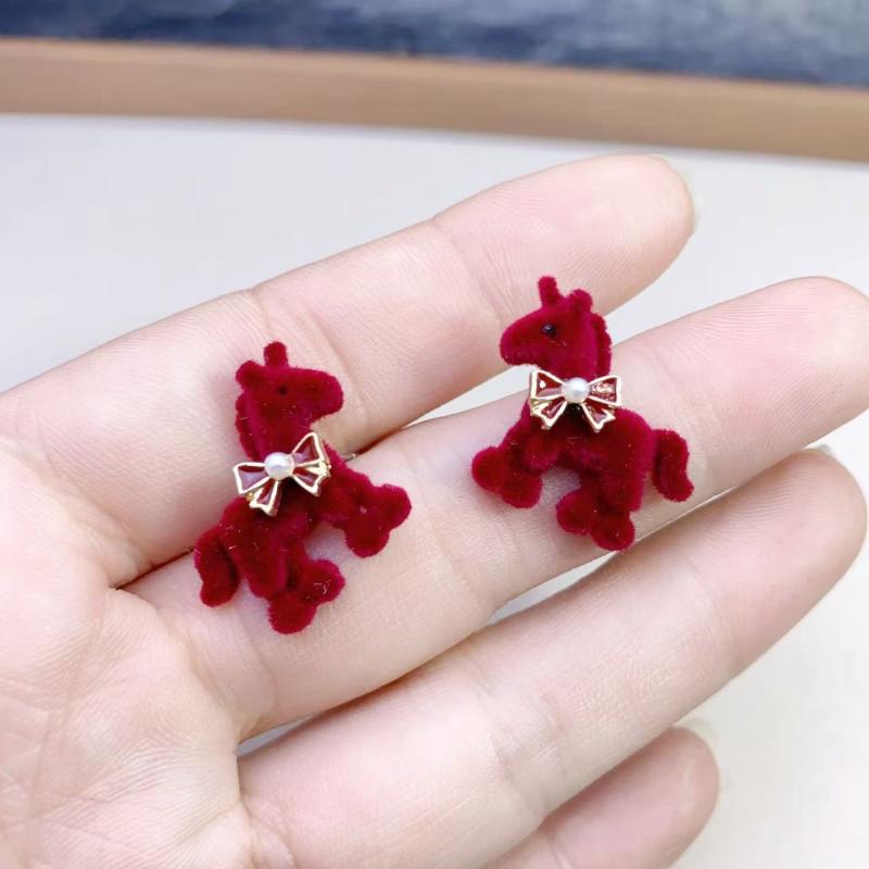

Cute Flocking Pony Ear Nails Simple Elegant Cartoon Horse Year Earrings Ear Studs Sweet Jewelry Accessories Year Gifts