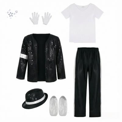 Disfraz de Cosplay de Michael Jackson Conjunto de Chaqueta de Lentejuelas Estilo MJ de los 80 Atuendo Brillante de Discoteca para Hombres Niños Actuación en Escenario Fiesta de Halloween