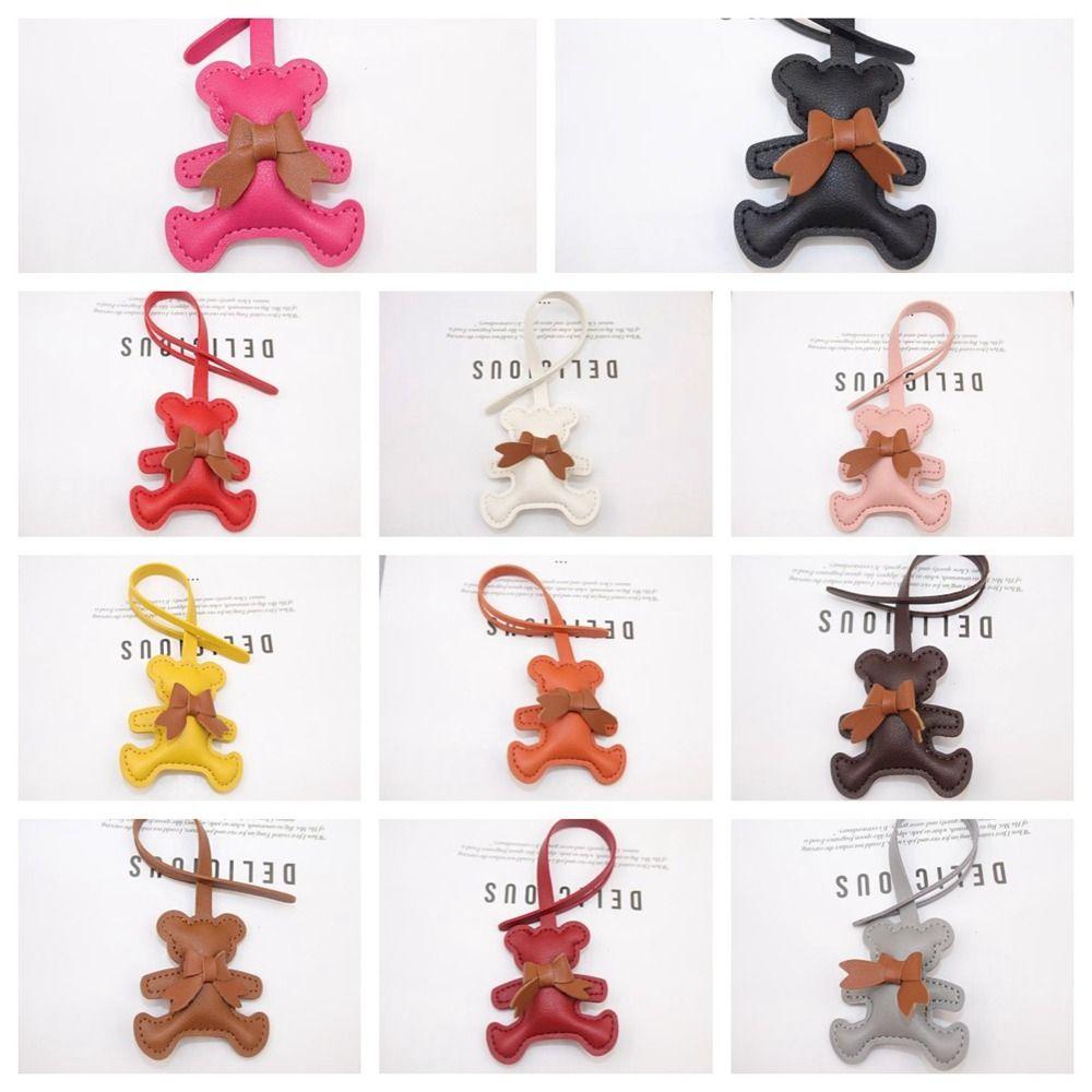 Car Key Holder PU Leather Keyring Soft Cartoon Bag Pendant Cute Bow Bear Keychain  Kids