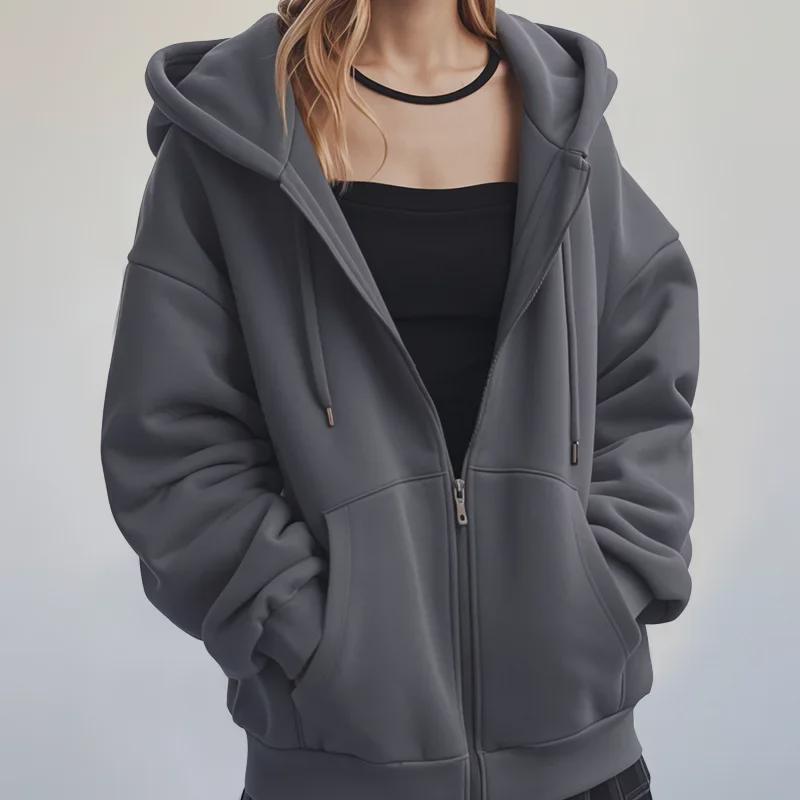 Unisex Hooded Velvet Cardigan: New Solid Color Zipper Style for Autumn/Winter