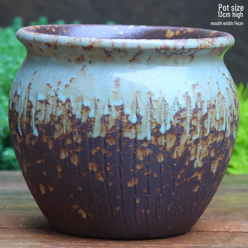 Handmade Large Coarse Pottery Succulent Flower Pot – Round Purple Sand Ceramic Planter