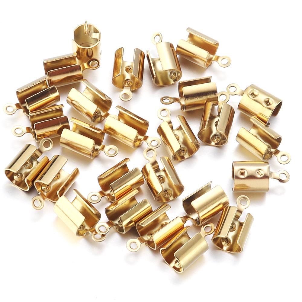 High Quality Stainless Steel Crimp End Beads Caps Leather Cord Clip Tip Fold Crimp Bead Bracelet Connectors For Jewelry Making
