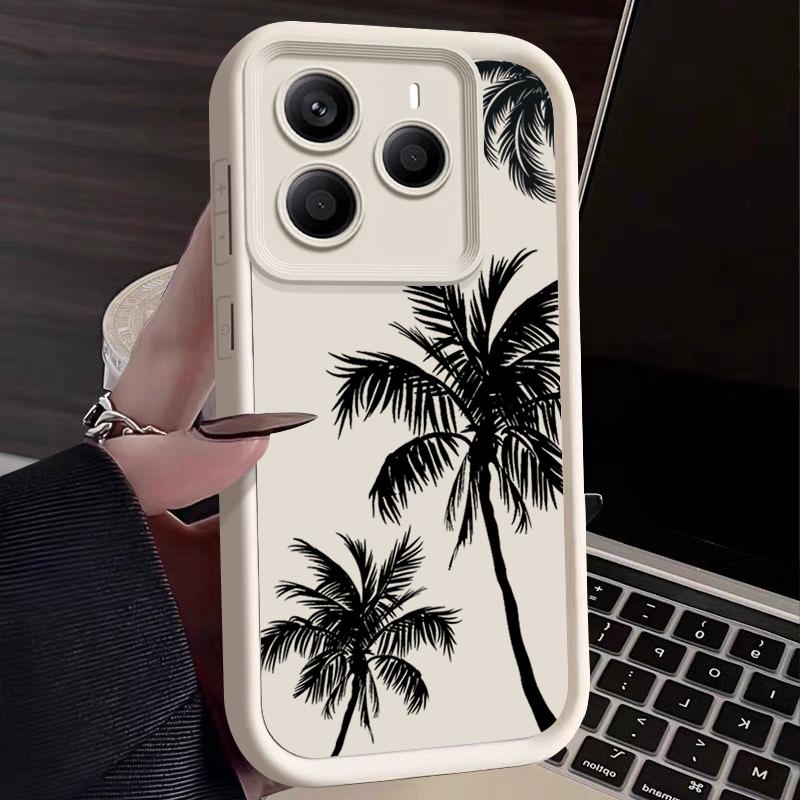 

Мягкий матовый чехол с принтом кокосовой пальмы для Xiaomi 14T Pro 13T Poco X7 F6 Pro X6 Redmi 14C Note 14 Pro 13 12 11 TPU противоударный защитный чехол для объектива телефона Redmi Note 13 5G бежевый