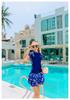 Women's Short-Sleeve Two-Piece Swimsuit: Slimming, Tummy-Covering; Ideal for Swimming, Hot Springs, Beach, or Surfing.
