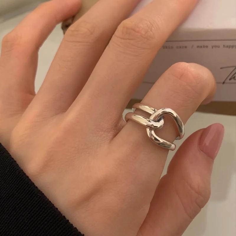 S925 Silber Geometrischer Crossover-Ring - Damen Minimalistisches Offenes Design, Schlichter Mode Ins Stil Zeigefingerring