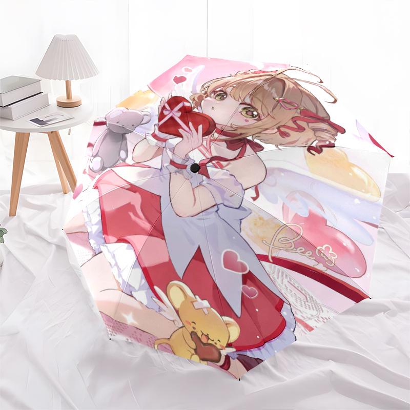 Sakura Kinomoto Cute Automatic Folding Umbrella - 3 Folding Design, Vivid Cartoon Pattern, Suitable for Outdoor Activities, A Gift for Fans In All Sea