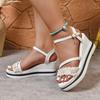 Fashion 2025 New Shoes Female Buckle Strap Women's Sandals Fashion String Bead Casual Summer Open Toe Plus Size Wedge Sandals Zapatos