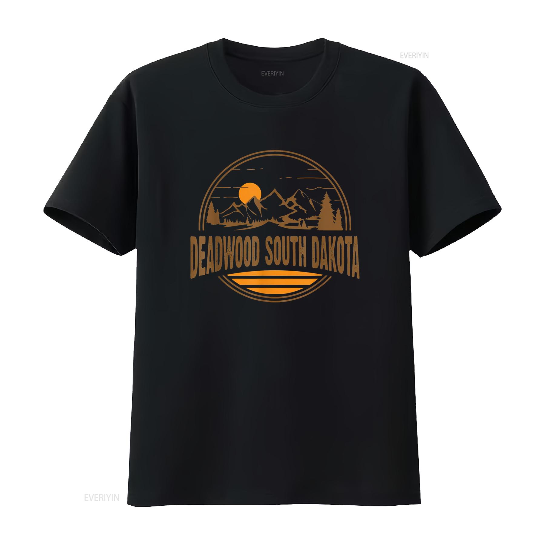 

Vintage Deadwood South Dakota Mountain Print T Shirt vintage Washed Stylish Stretched streetwear Top For Everyday Wear homme 4XL