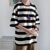 Men Summer T-shirt Striped Color Matching Half Sleeves Round Neck Loose Japanese Style Casual Daily Wear Teenager Streetwear Spring Top