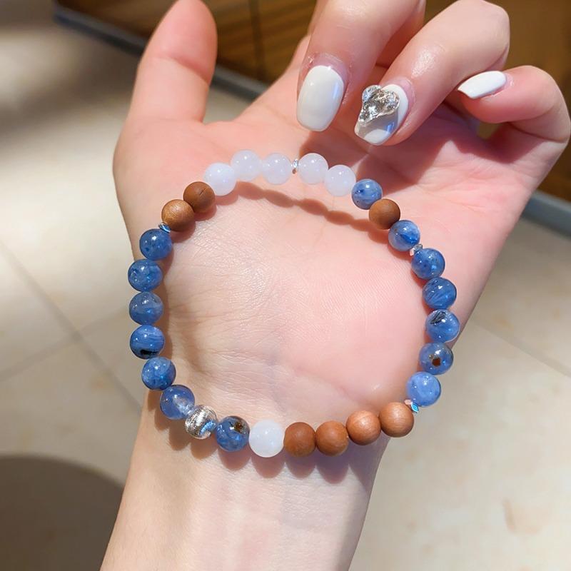 Natural blue crystal agarwood beaded bracelet temperament versatile fashion cold wind bracelet niche high-end jewelry wholesale