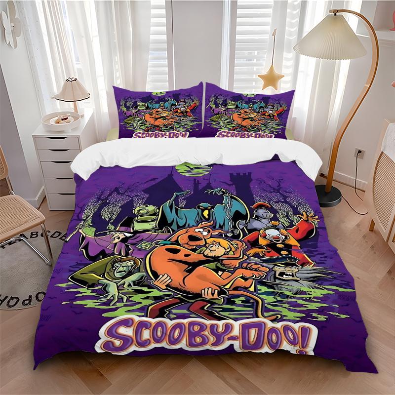 3pcs Cartoon Scooby Doo The Mystery Begins Printed Bedding Set, Soft and Comfortable Quilt Cover for Bedroom, Guest Room (1 Duvet Cover + 2