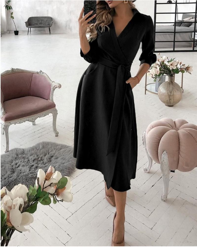Women's Spring/Summer Fashion V-Neck Long-Sleeve Printed Hip Dress