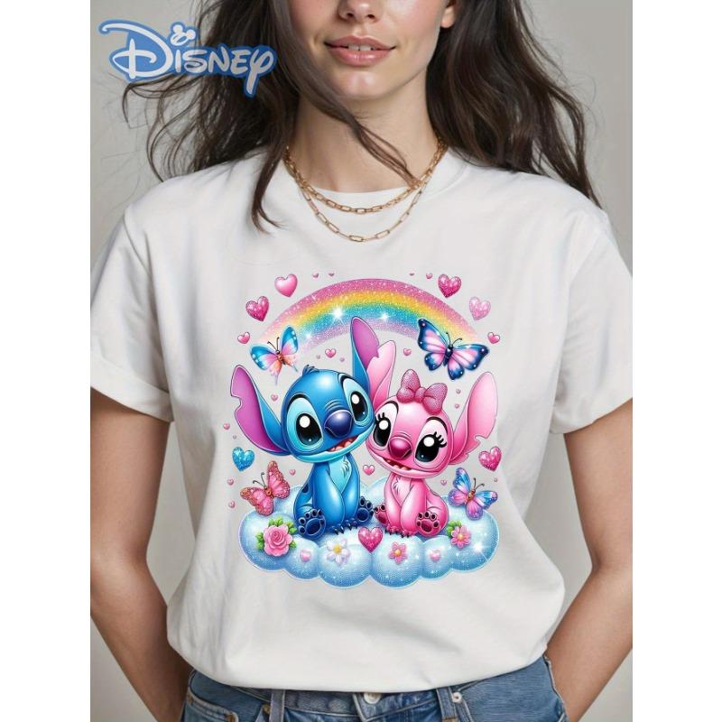 Disney Stitch Angel Creative T-shirt Cotton Summer Women's New Plus Size T-shirt Loose Casual Short Sleeve Versatile Top