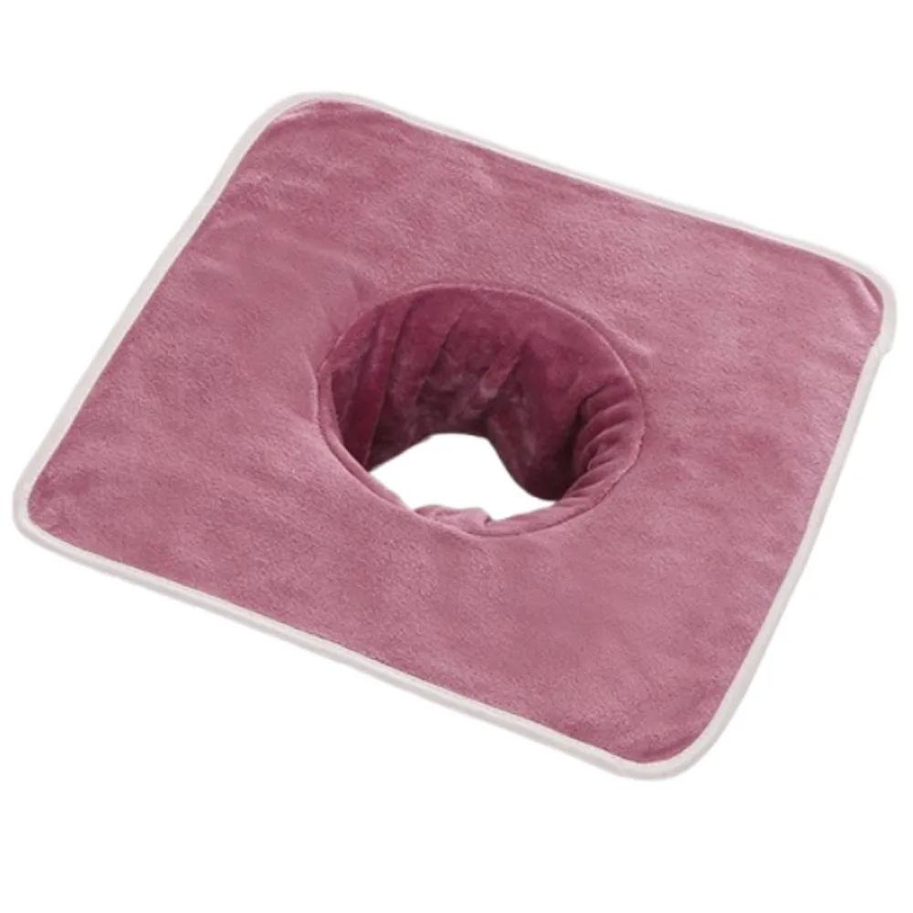 Serviette Visage Massage Épaisse Respirante Douce Serviette Salon de Beauté avec Trou Couleur Unie Coussinets Repose-Tête pour Salons de Beauté