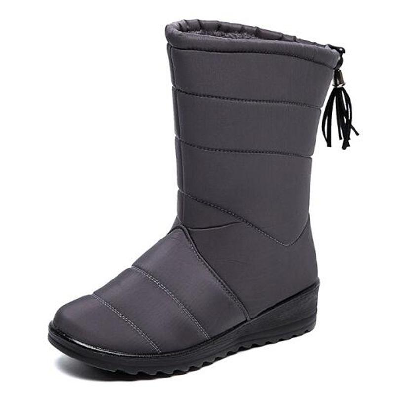 Wimter Mid-Calf Botas Femininas De Inverno Warm Large Size Tassel Wedge Waterproof Casual Women'S Snow Boots P269