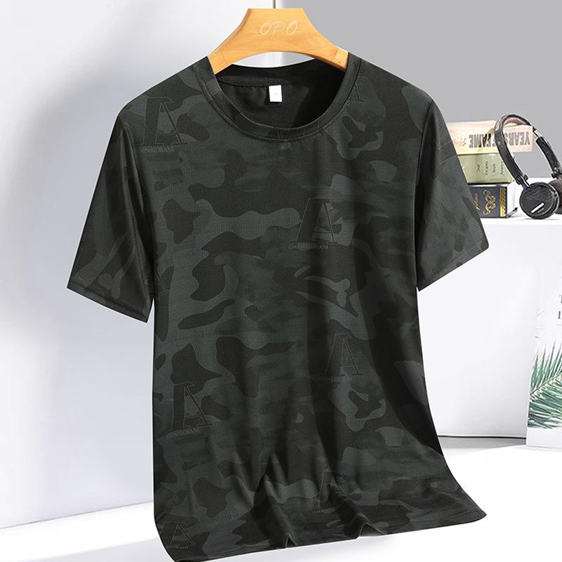 Kurzarm T-Shirt Herren Eis Seide Locker Sport Unterhemd Herren Schnelltrocknend Rundhals Sport Fitness T-Shirt