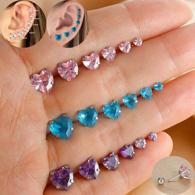 1PC Fashion Zircon Heart Helix Tragus Piercing Stud Earrings for Women Simple Stainless Steel Charm Ear Bone Piercing Jewelry