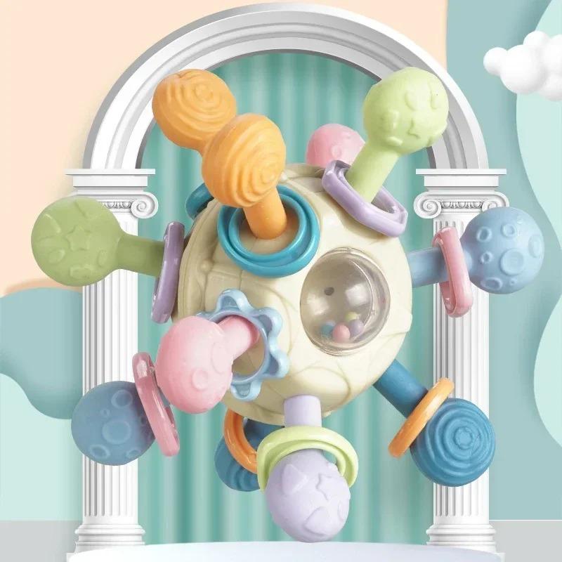 1PC Baby Toys 0 12 Months Rotating Rattle Ball Grasping Activity Baby Development Toy Silicone Teether Baby Sensory Toys for Babies