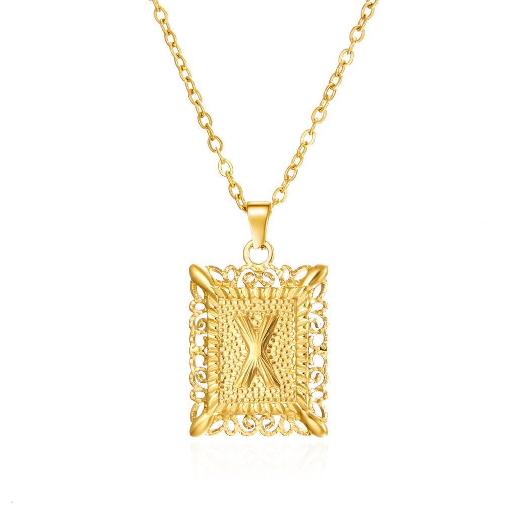 Exquisite Gold Color Initial Pendant Necklace for Women Men Stainless Steel Geometric Alphabet Necklace Friendship Jewelry