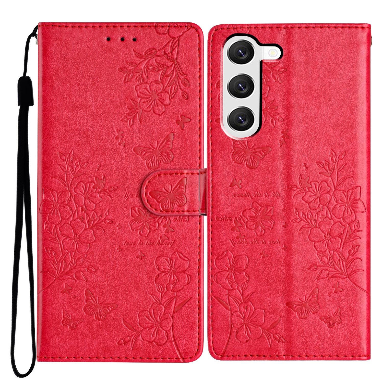 

For Samsung Galaxy S23+ Leather Case Butterfly Floral Imprint Wallet Phone Cover C