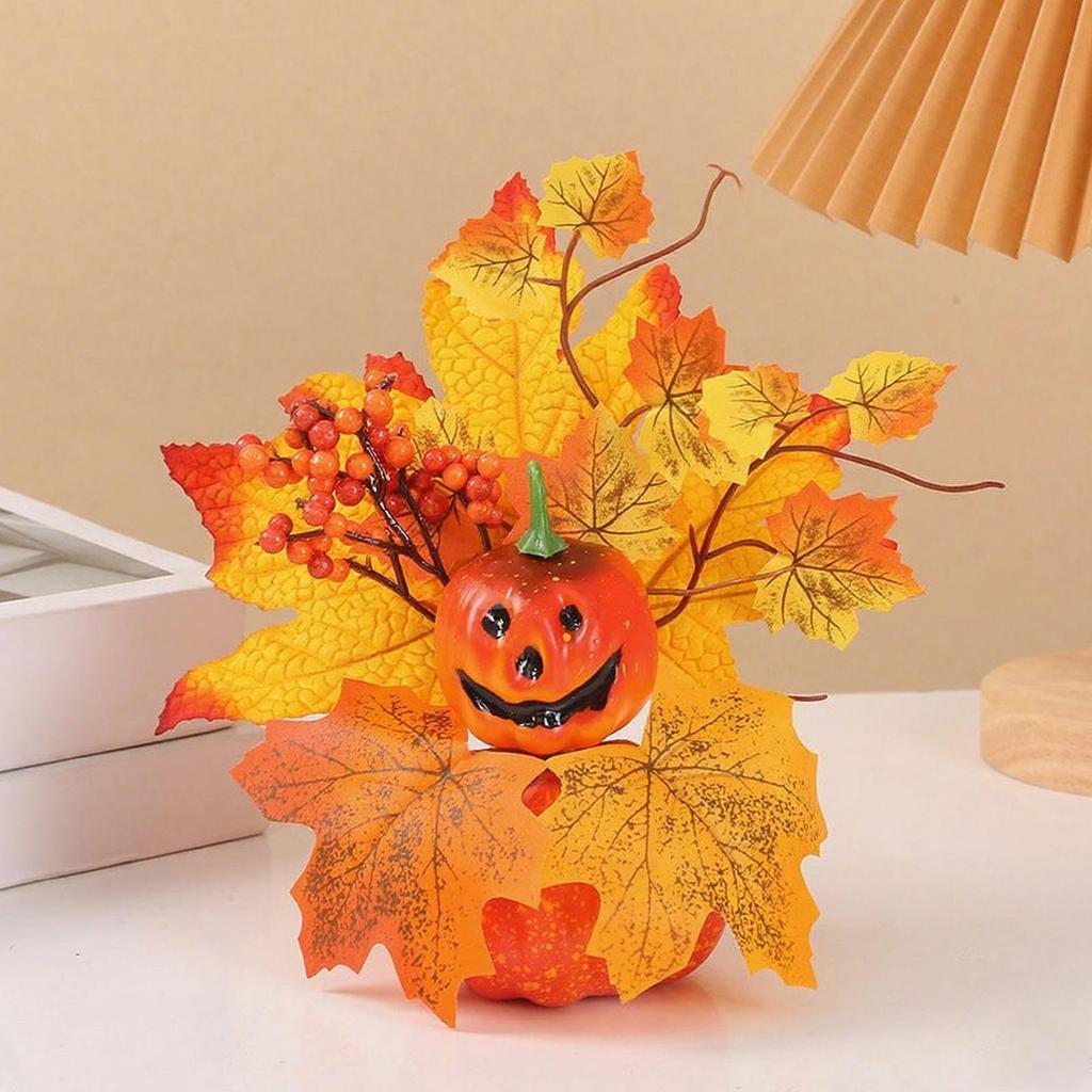 Halloween Artificial Pumpkin Maple Leaves Ornaments Autumn Harvest Decoration Thanksgiving Autumn Pumpkin Home Party Ornaments