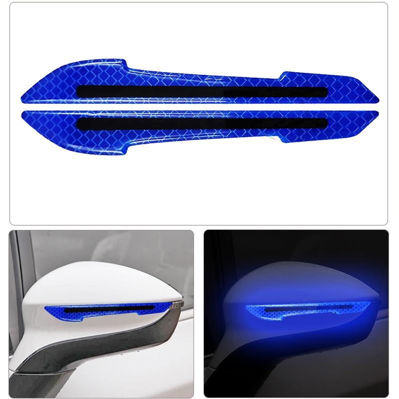 

2Pcs Door Bumper Strip Reflective Car Mirrors Anti Scratch Protection Stickers Car Rearview Mirror Warning Stickers blue